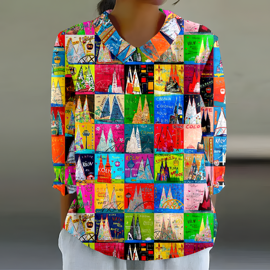 Elegancka i wygodna koszula z długim rękawem w kolorową kratę i abstrakcyjny wzór graficzny.