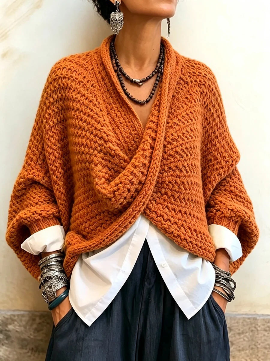Nowy sweter na jesień/zimę w jednolitym kolorze z rękawami typu nietoperz, luźny i uniwersalny sweter w stylu peleryny, łatwy do dopasowania, swobodny i modny.