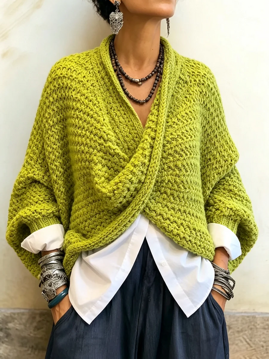 Nowy sweter na jesień/zimę w jednolitym kolorze z rękawami typu nietoperz, luźny i uniwersalny sweter w stylu peleryny, łatwy do dopasowania, swobodny i modny.