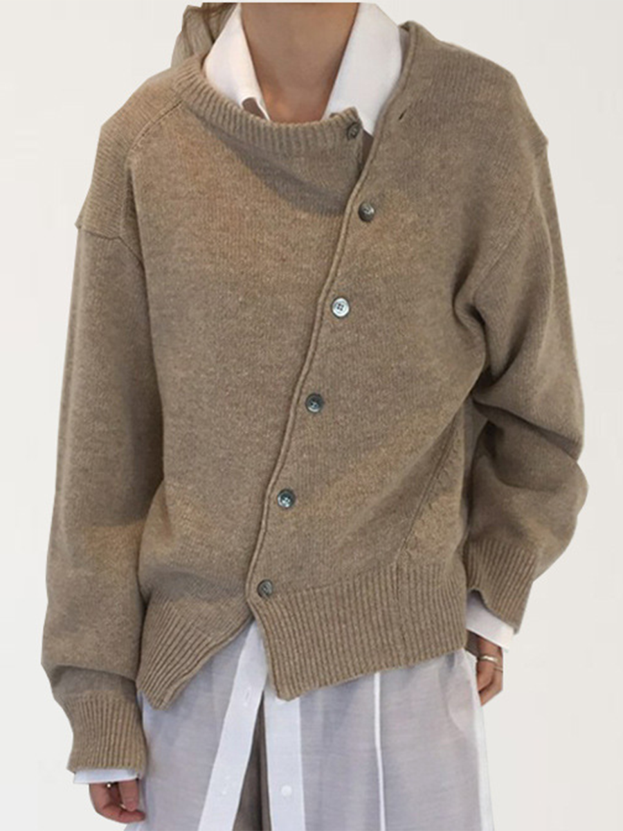 Damski sweter w stylu preppy w wielu kolorach z ukośnymi guzikami