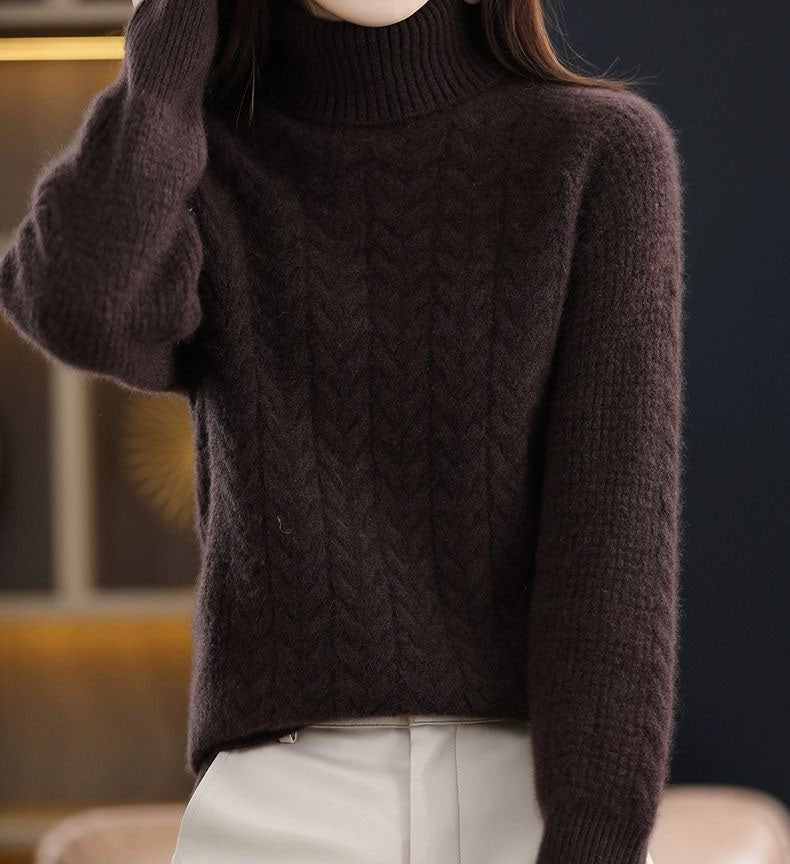 Elegancki i wygodny damski sweter z golfem w jednolitym kolorze o fakturze kaszmiru
