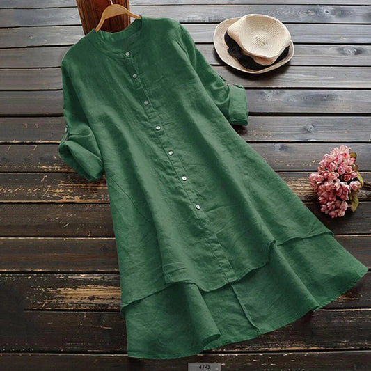 【Wyprzedaż Wyprzedażowa】Sukienka midi z bawełny lnianej w stylu vintage, zapinana na guziki