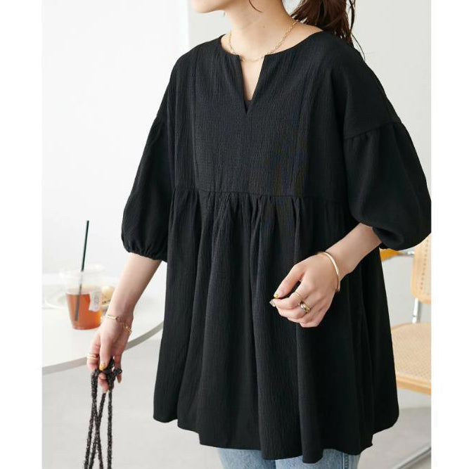 Damski top w jednolitym kolorze, plus-size, rękawy 3/4, luźny krój