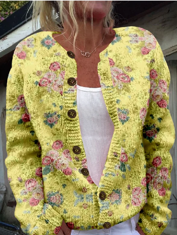 【Wyprzedaż wyprzedażowa】Vintage, kwiatowy sweter w stylu boho