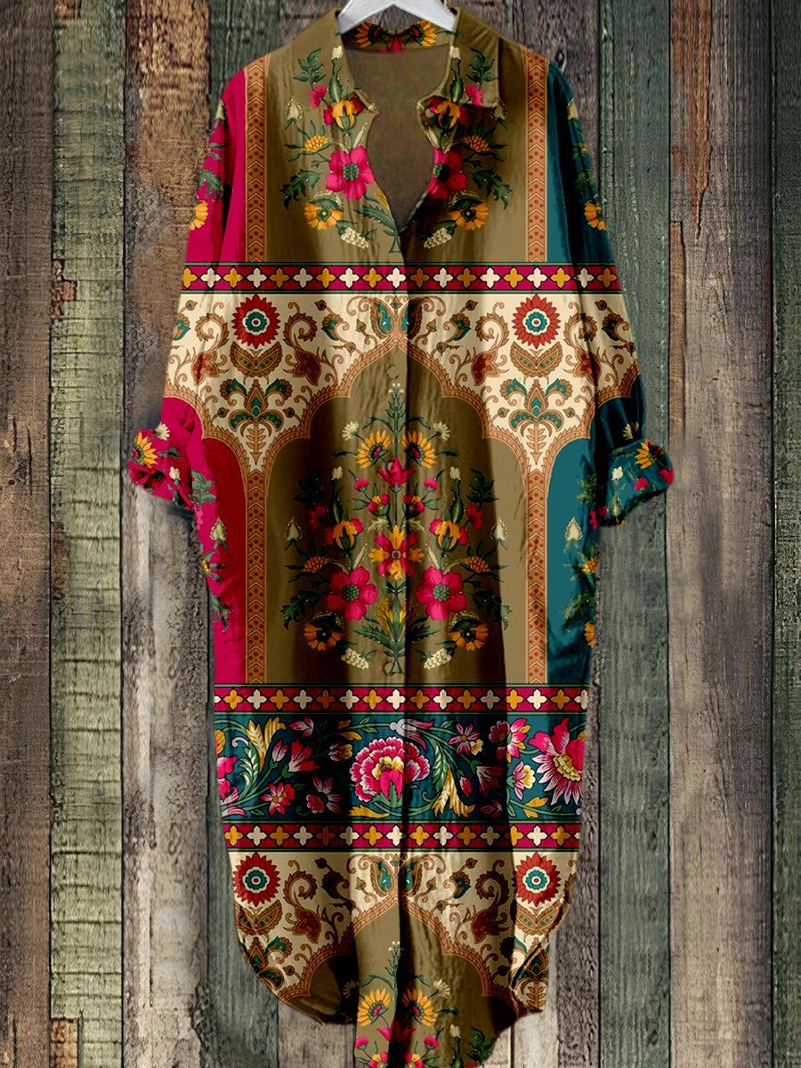 【Wyprzedaż wyprzedażowa】Szykowna, swobodna sukienka koszulowa w stylu vintage z wzorem Vintage Paisley