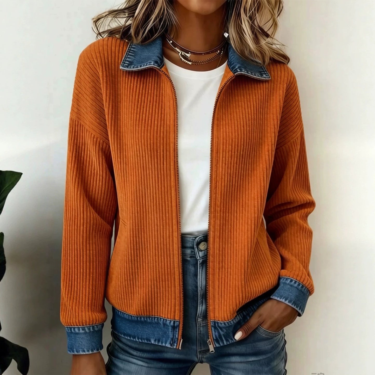 Patchworkowy sweter z jeansu ma jednolity kolor, dzięki czemu nadaje mu swobodny i niezobowiązujący charakter.
