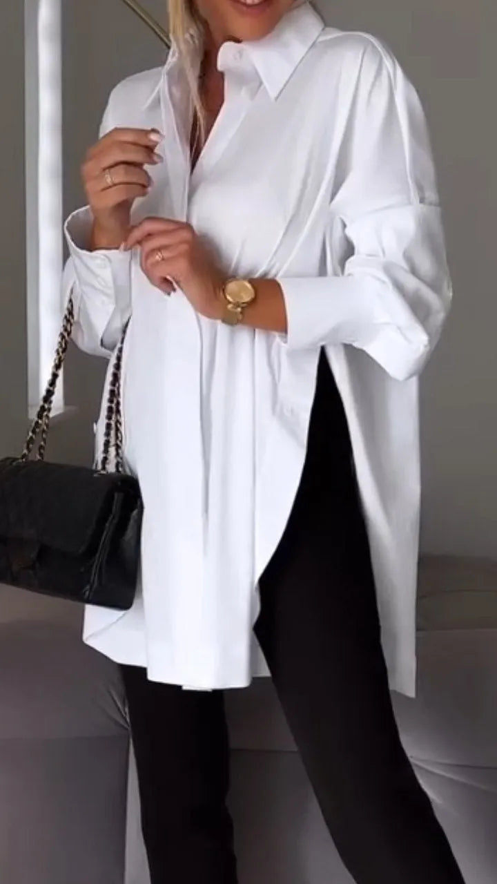Ta prosta, luźna koszula o eleganckim wyglądzie jest dostępna w różnych kolorach. Ma długie rękawy, jednolity kolor i nadaje się do noszenia na co dzień.