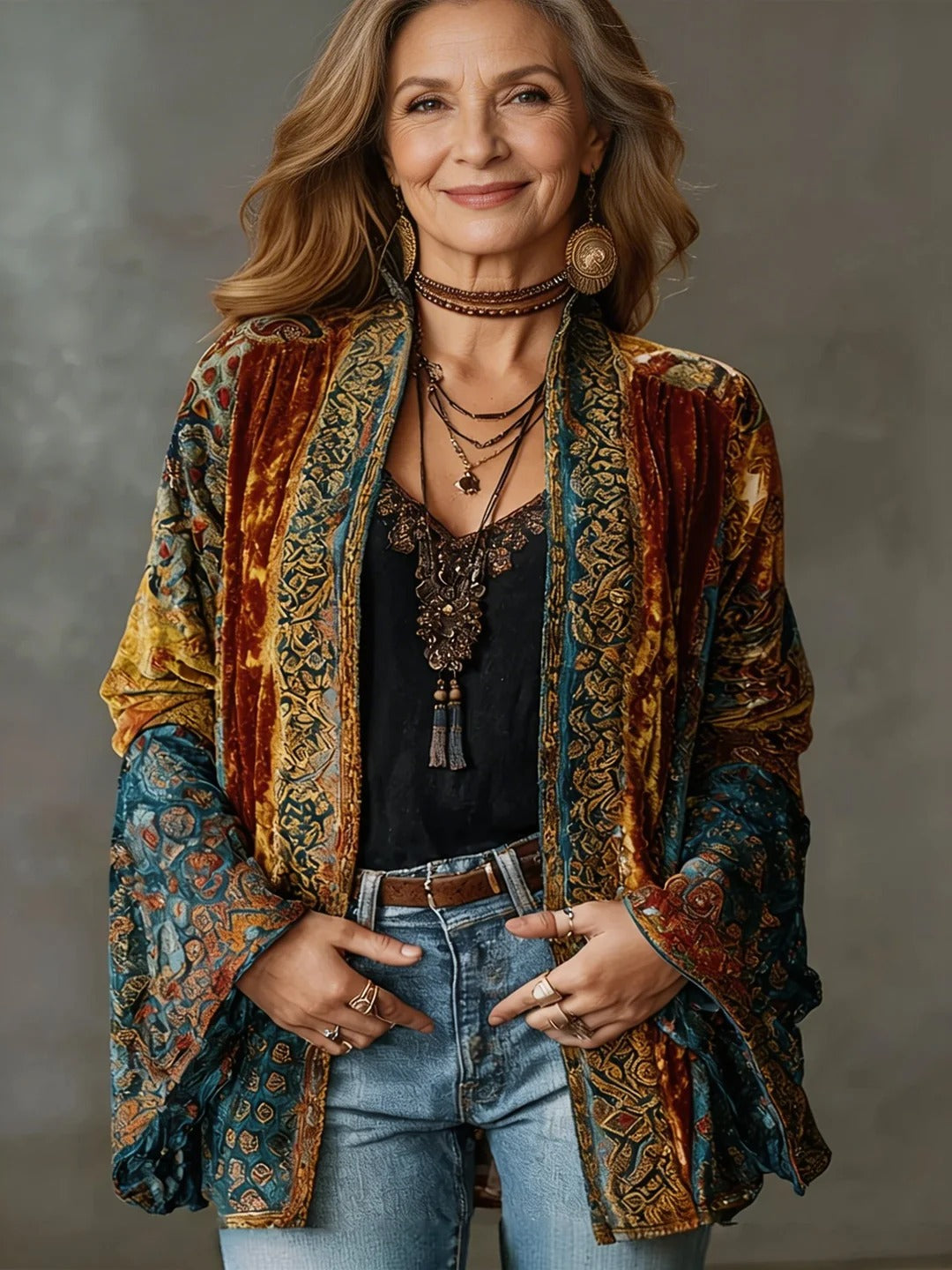 Ten kardigan w stylu retro boho jest elegancki, piękny i wyjątkowo stylowy.