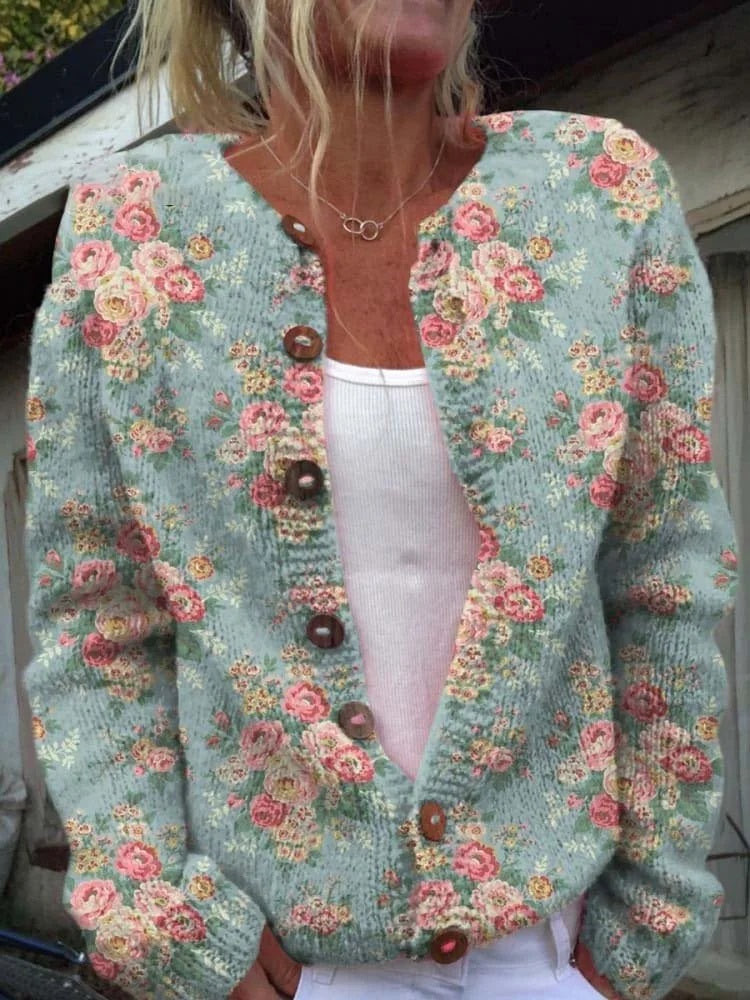 【Wyprzedaż wyprzedażowa】Vintage, kwiatowy sweter w stylu boho