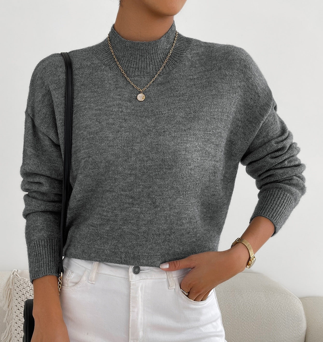 Miękki i wygodny, uniwersalny sweter z kaszmiru z wysokim kołnierzem, dostępny w różnych kolorach 02