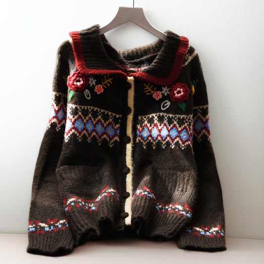 Elegancki i wygodny sweter z trójwymiarowymi kwiatowymi klapami, luźna wersja na jesień i zimę