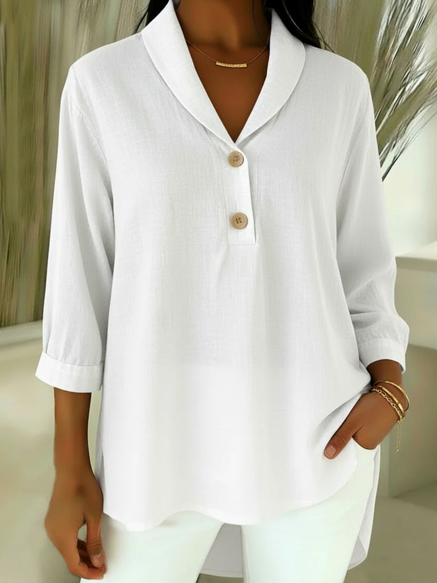 Nowa, wiosenno-letnia damska, luźna, modna koszula z kołnierzykiem typu Piotruś Pan i guzikami
