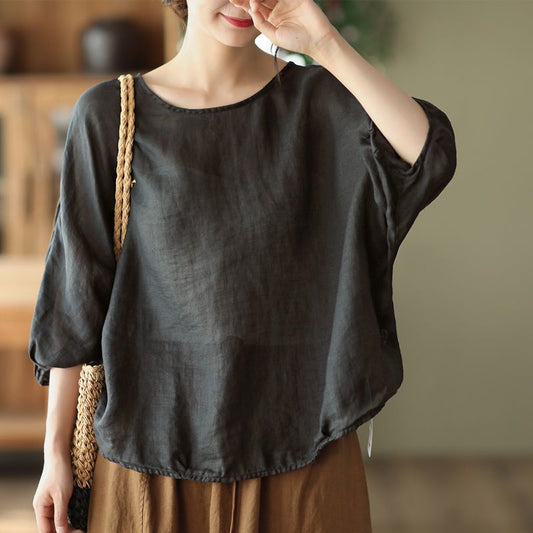 Nowy damski, luźny top w stylu retro z rękawami typu nietoperz, o modnym i lekkim designie.