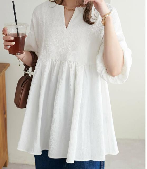Damski top w jednolitym kolorze, plus-size, rękawy 3/4, luźny krój