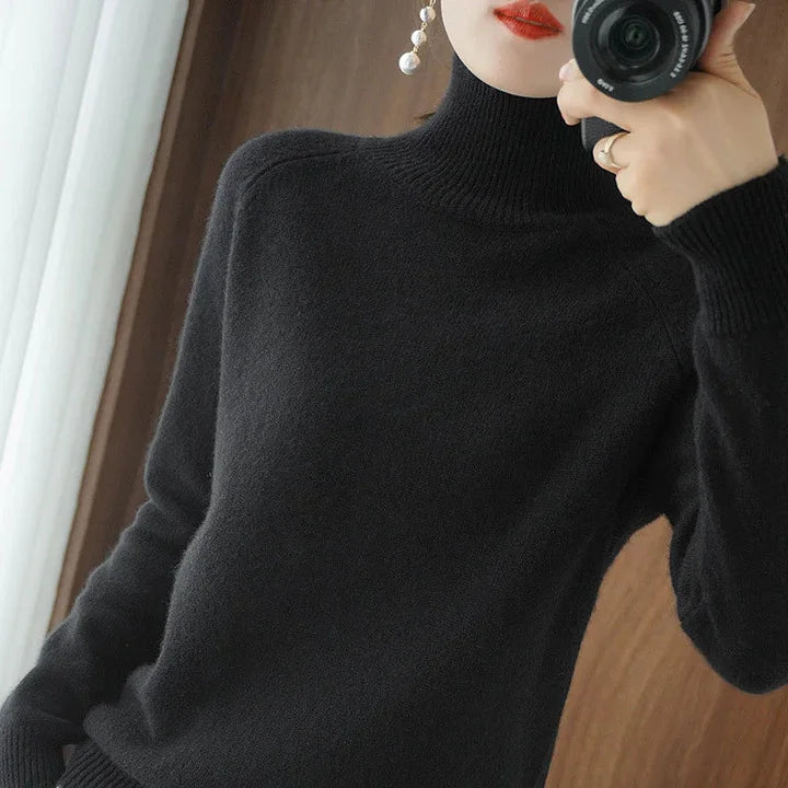Elegancki i wygodny sweter z kaszmiru w jednolitym kolorze z okrągłym dekoltem