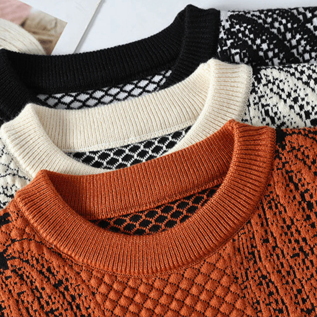 Nowy męski sweter z okrągłym dekoltem i prostym wzorem dyni