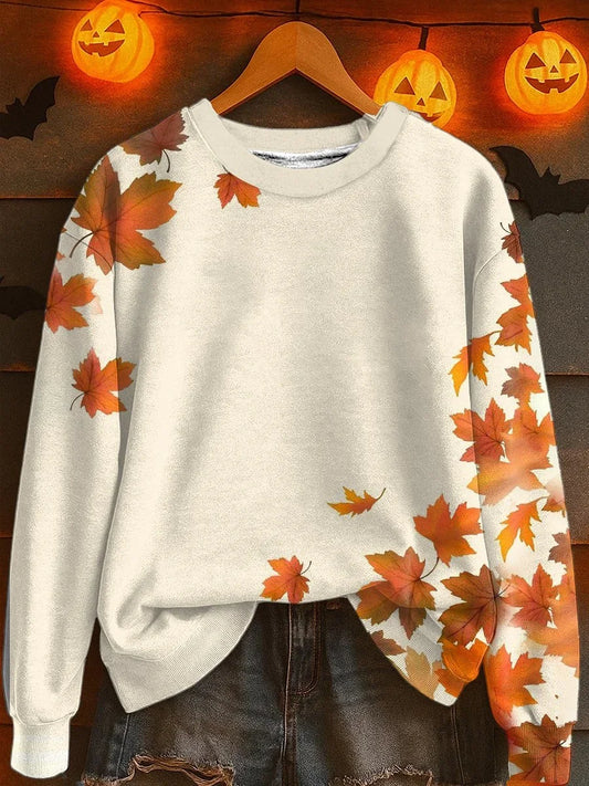 Klasyczna i wygodna bluza z pięknym wzorem pomarańczowego liścia klonu