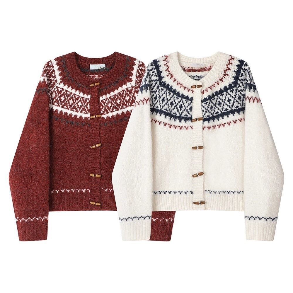 Elegancki i wygodny sweter kaszmirowy o minimalistycznym stylu, z geometrycznym nadrukiem i zapięciem na guziki.