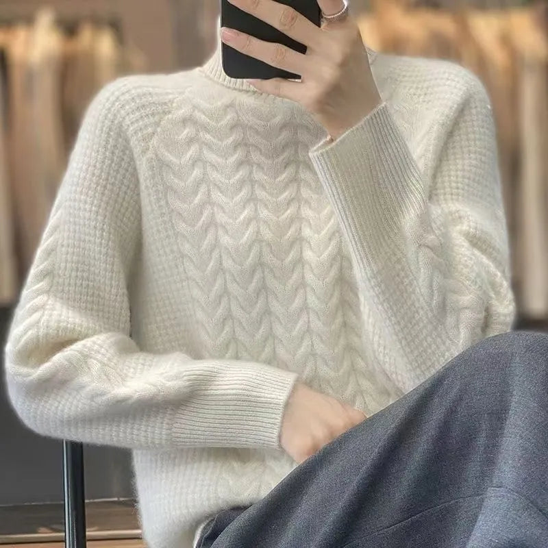 Elegancki i wygodny damski sweter z golfem w jednolitym kolorze o fakturze kaszmiru