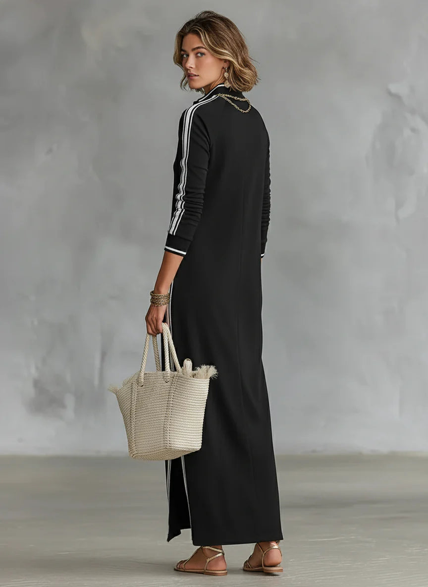 Modna długa suknia w stylu arabskim dla kobiet, prosty dekolt z guzikami, długie rękawy