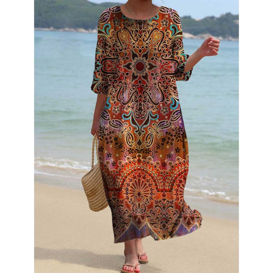 Elegancka i wygodna sukienka maxi z nadrukiem w stylu boho