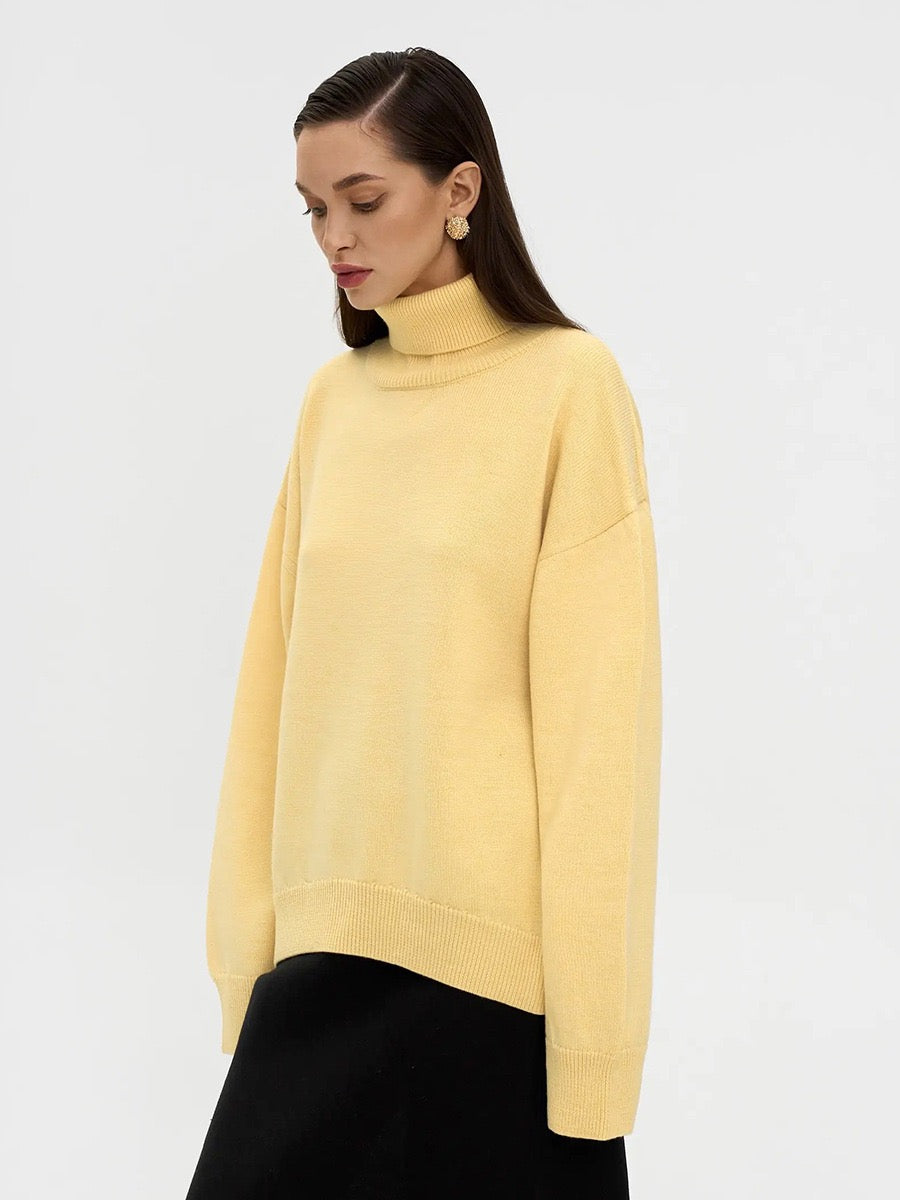 Elegancki i wygodny sweter z wysokim kołnierzem, dostępny w różnych kolorach