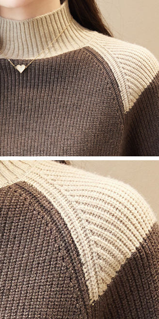 Elegancki i wygodny sweter kaszmirowy w bloki kolorystyczne dla kobiet, idealny do noszenia na co dzień.