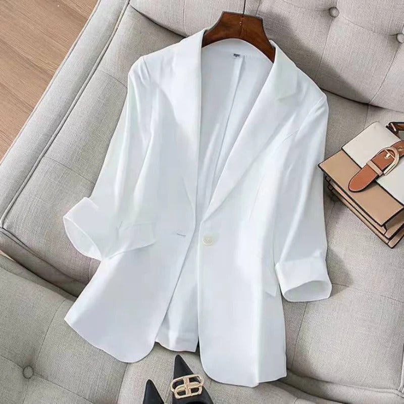 Bawełniano-lniane topy garniturowe slim-fit dla kobiet