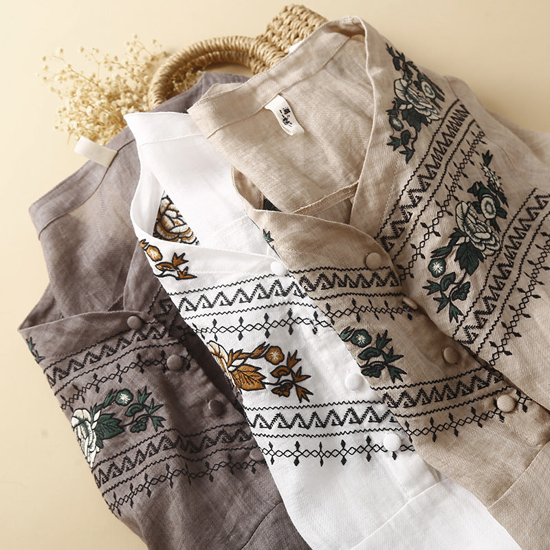 Elegancka sukienka bawełniana z haftem kwiatowym w stylu vintage