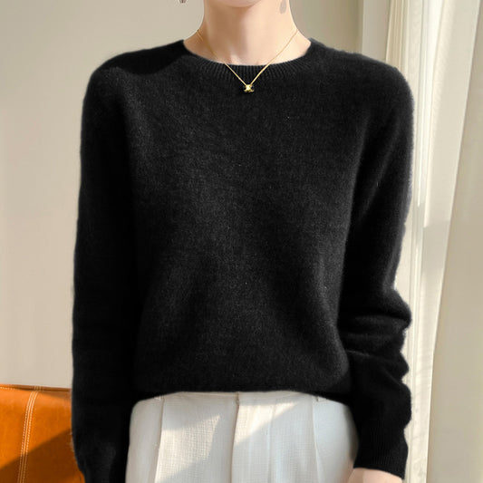 Elegancki i wygodny sweter z miękkiej wełny w jednolitym kolorze z okrągłym dekoltem, dostępny w wielu kolorach