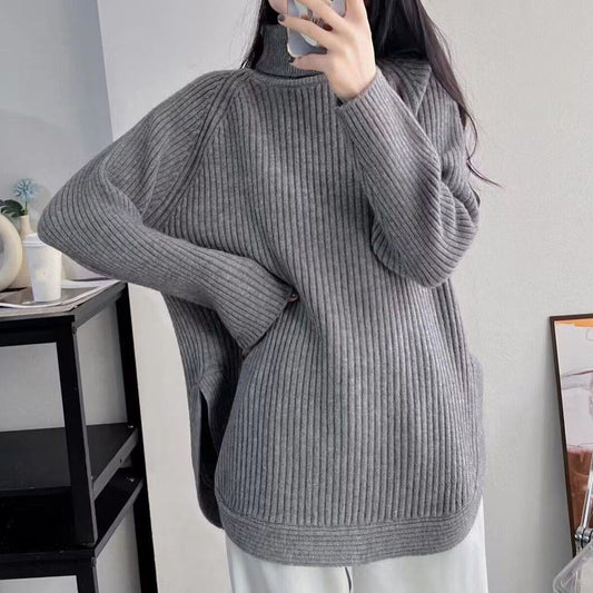Damski luźny i elegancki sweter z półgolfem, w jednolitym kolorze, na co dzień
