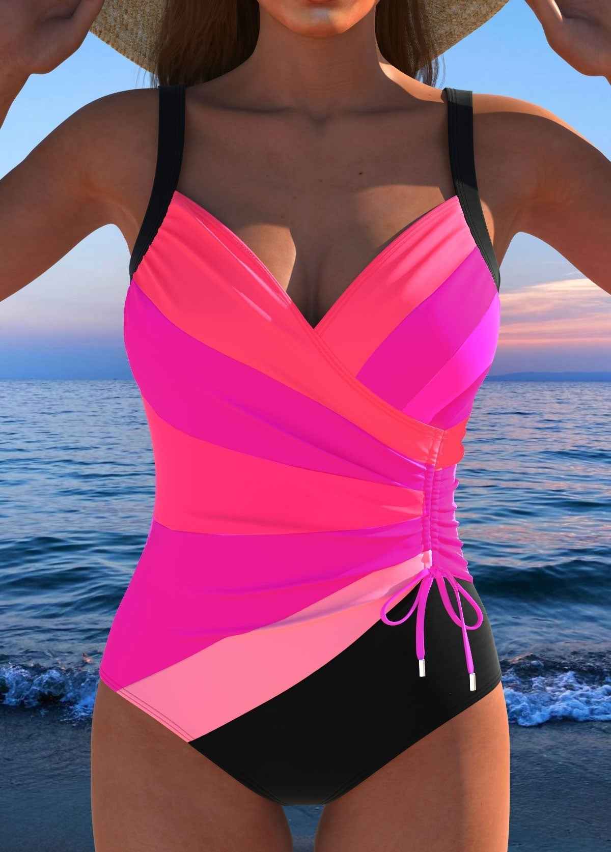 Nowe kolorowe kostiumy kąpielowe typu bikini, jednoczęściowe kostiumy plażowe z odkrytymi plecami