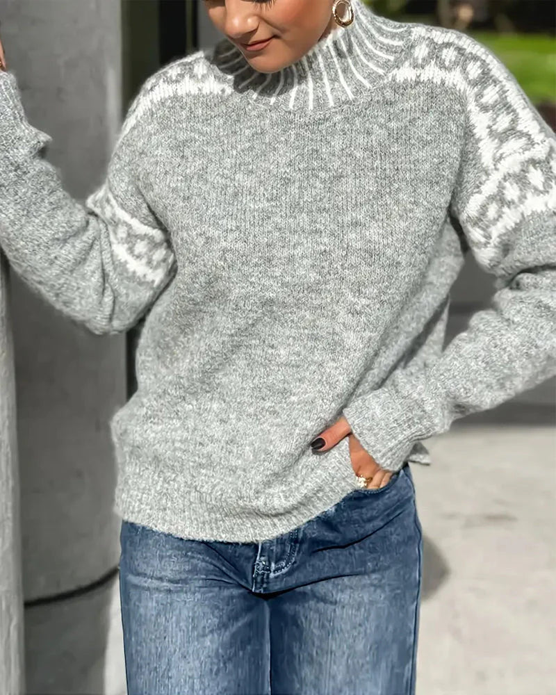 Elegancki i wygodny sweter z golfem, żakardowy wzór, gruby sweter z dzianiny