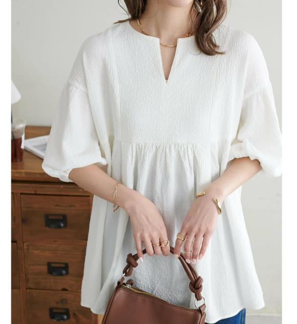 Damski top w jednolitym kolorze, plus-size, rękawy 3/4, luźny krój