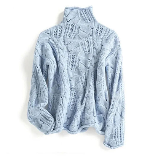 Elegancki i piękny sweter z golfem z kaszmiru z tkanym wzorem