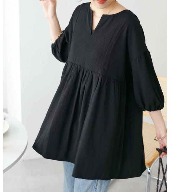 Damski top w jednolitym kolorze, plus-size, rękawy 3/4, luźny krój