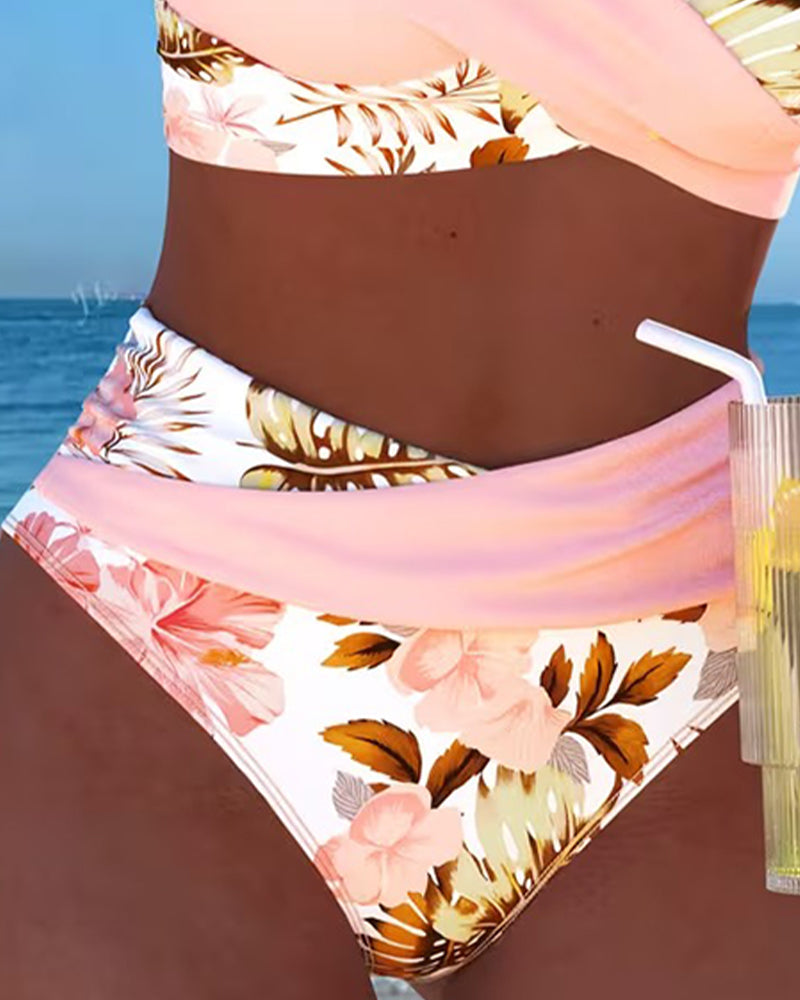 Dwuczęściowe bikini damskie z seksownym i świeżym kwiatowym nadrukiem.