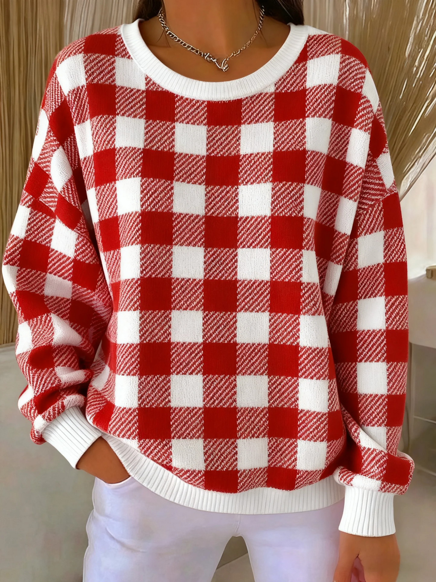 Elegancka i wygodna bluza w kratkę w kolorze czerwonym i białym