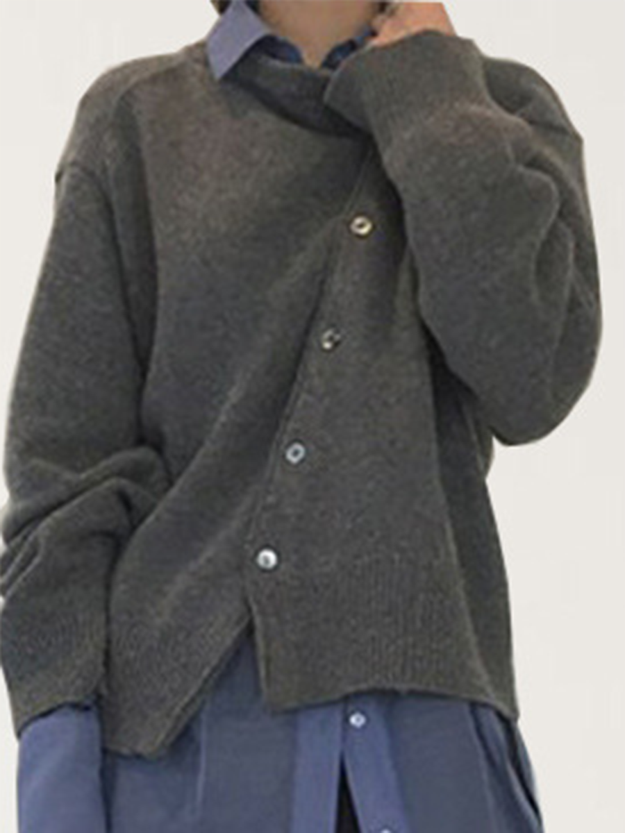 Damski sweter w stylu preppy w wielu kolorach z ukośnymi guzikami