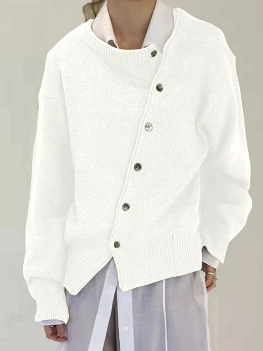 Damski sweter w stylu preppy w wielu kolorach z ukośnymi guzikami