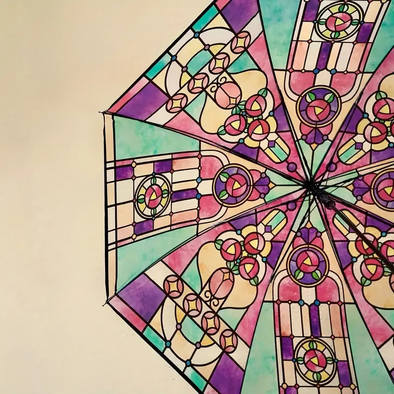 Piękny składany parasol w stylu retro, przezroczysty, z malowanym wzorem