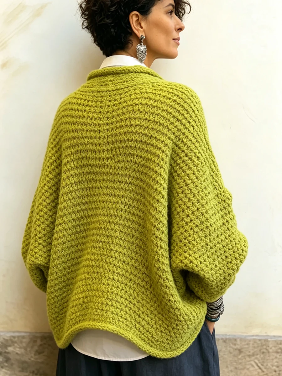 Nowy sweter na jesień/zimę w jednolitym kolorze z rękawami typu nietoperz, luźny i uniwersalny sweter w stylu peleryny, łatwy do dopasowania, swobodny i modny.
