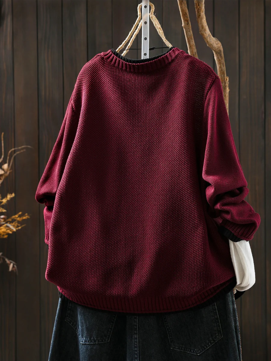 Kardigan z dzianiny bawełnianej w stylu retro z okrągłym dekoltem, uniwersalny i stylowy design, który jest jednocześnie artystyczny i swobodny.
