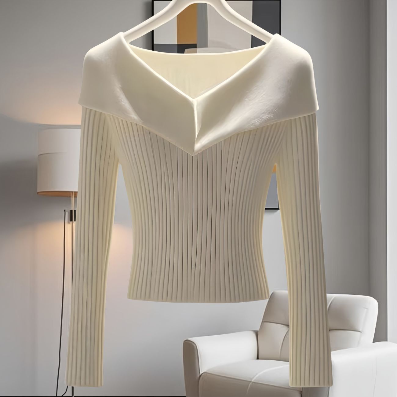 Ten elegancki i wygodny sweter z długim rękawem jest pięknie skrojony i ma kopertowy dekolt.