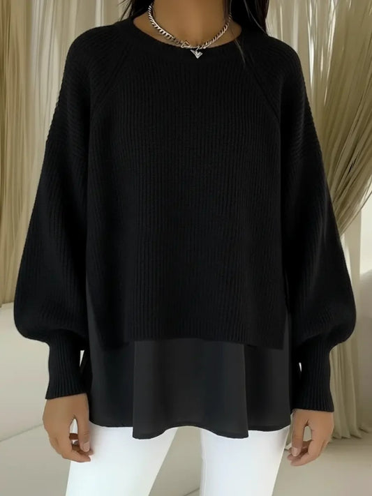 Elegancki i wygodny dwuczęściowy sweter z okrągłym dekoltem w jednolitym kolorze