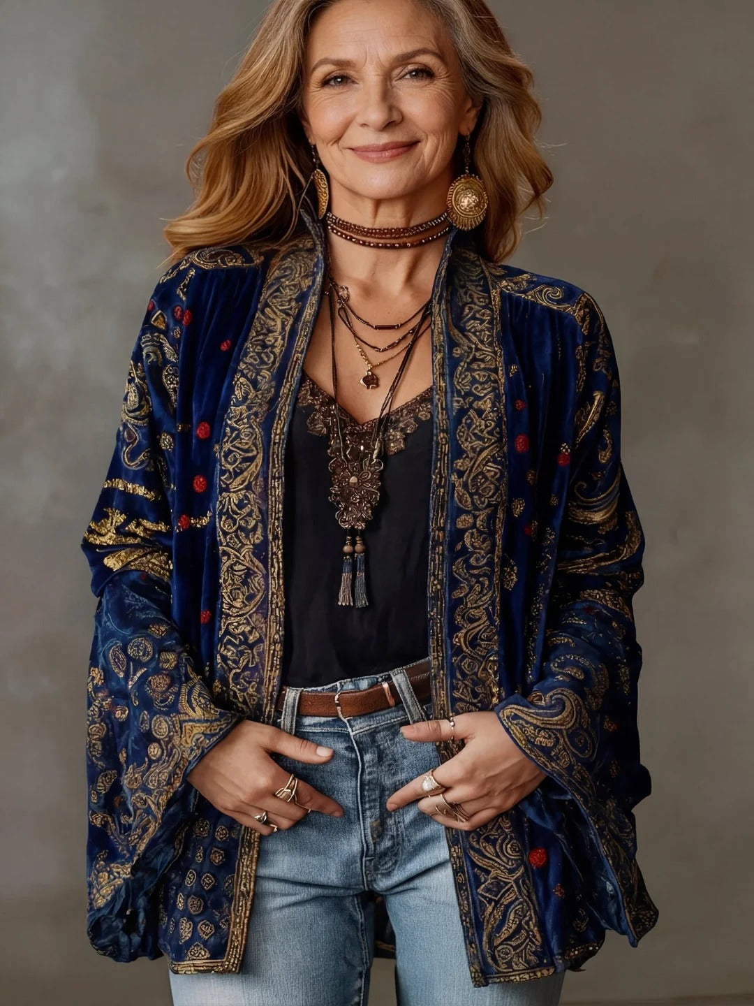 Ten kardigan w stylu retro boho jest elegancki, piękny i wyjątkowo stylowy.