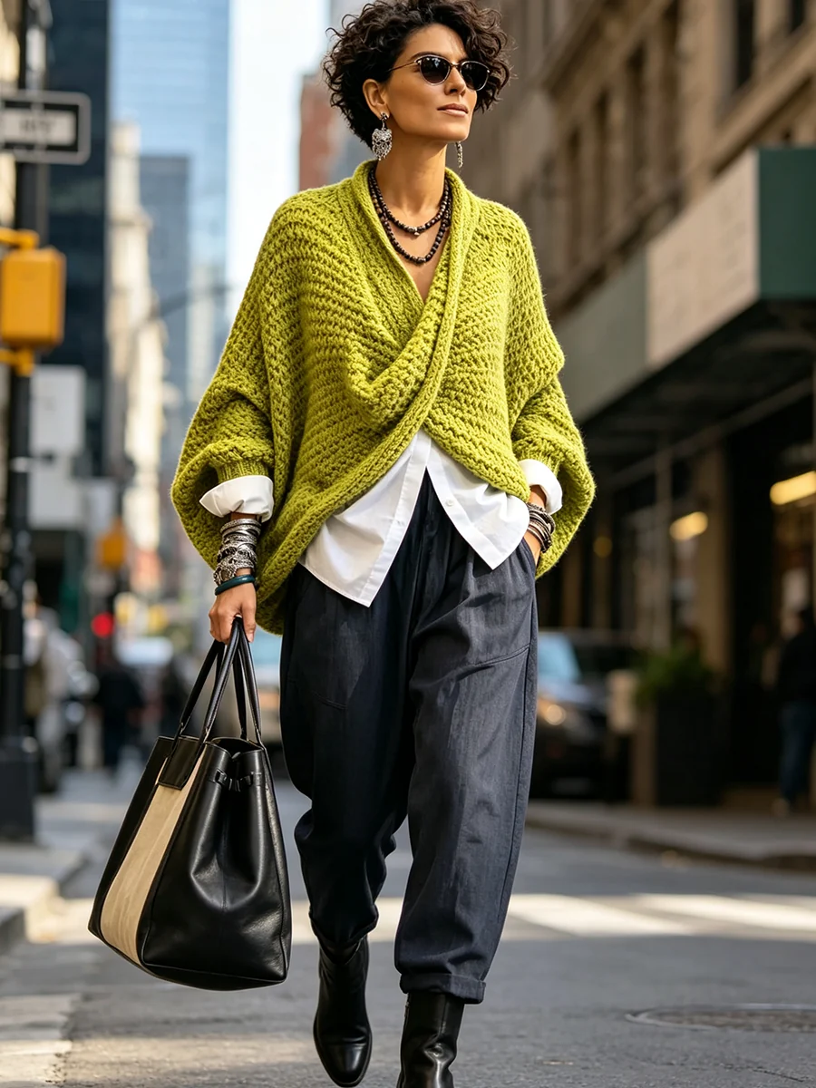 Nowy sweter na jesień/zimę w jednolitym kolorze z rękawami typu nietoperz, luźny i uniwersalny sweter w stylu peleryny, łatwy do dopasowania, swobodny i modny.