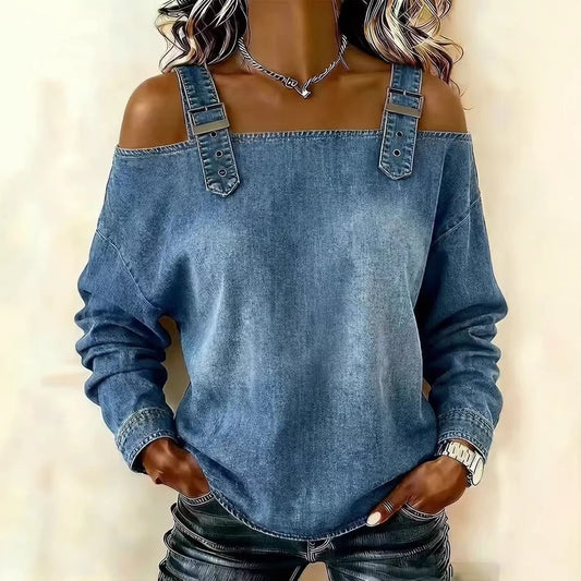 Damski, casualowy, niebieski top jeansowy z szelkami, prosty i wyjątkowy, uniwersalny i łatwy do dopasowania.
