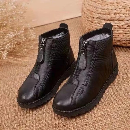 Nowe damskie, płaskie, zapinane na zamek, ocieplane buty z okrągłym noskiem