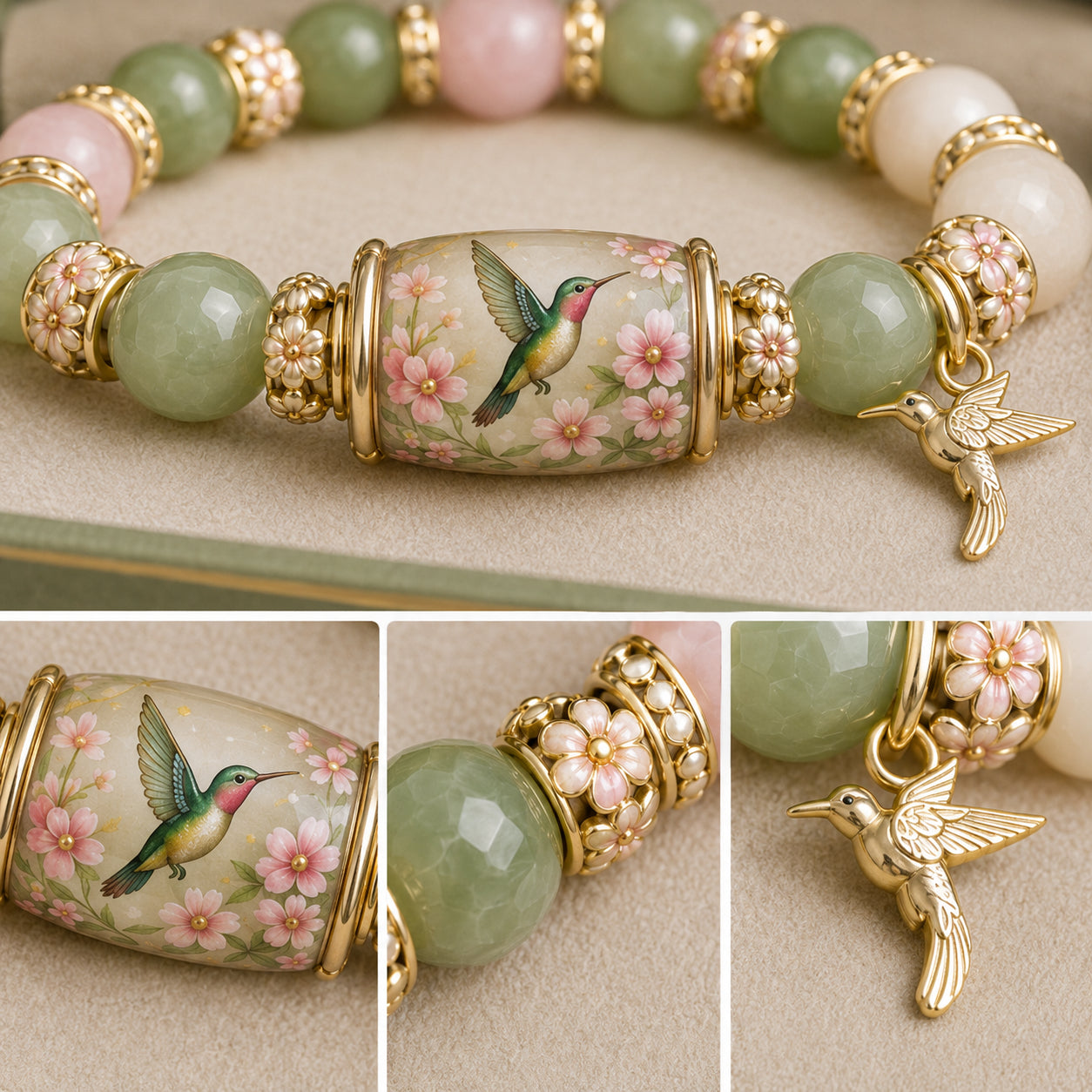Bransoletka koralikowa Hummingbird Limited Edition: wyjątkowy, stonowany, luksusowy wzór; idealny do użytku osobistego lub na prezent.